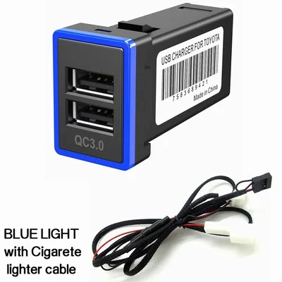blue cigar cable 12 В двойной USB Автомобильное зарядное устройство QC3.0 светодиодный вольтметр адаптер питания с цифровым дисплеем напряжения для Toyota COROLLA Lewin RAV4 CAMRY eiz - Название цвета: blue cigar cable