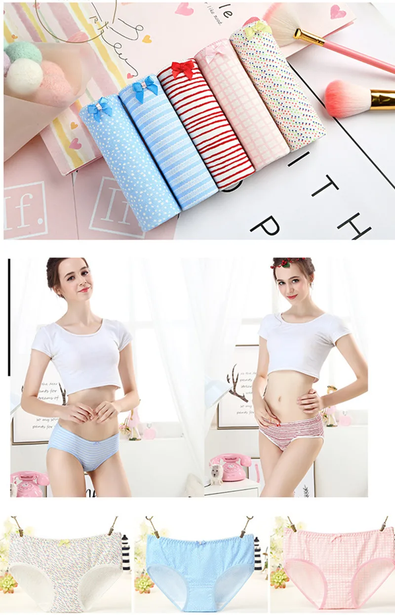 5pcs \ партия Горячая распродажа! хлопковые трусы женские мультфильм печати милые нижнее белье calcinha трусы сексуальное женское белье