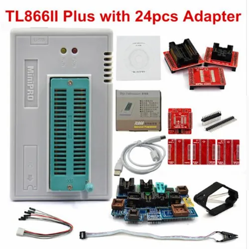 TL866 II PLUS 24pcs TL866II плюс универсальный Minipro программист+ 12 адаптеров+ тестовый зажим+ адаптер 1,8 в TL866 AVR PIC программист скорости биоса - Цвет: TL866 II PLUS 24pcs