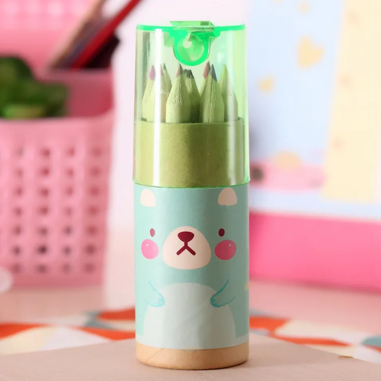 green 12 шт./кор. мини-восковые мелки Карандаши Канцелярские товары милый медведь карандаши для школы для девочек и мальчиков Цветные карандаши YOUE SHONE - Цвет: green