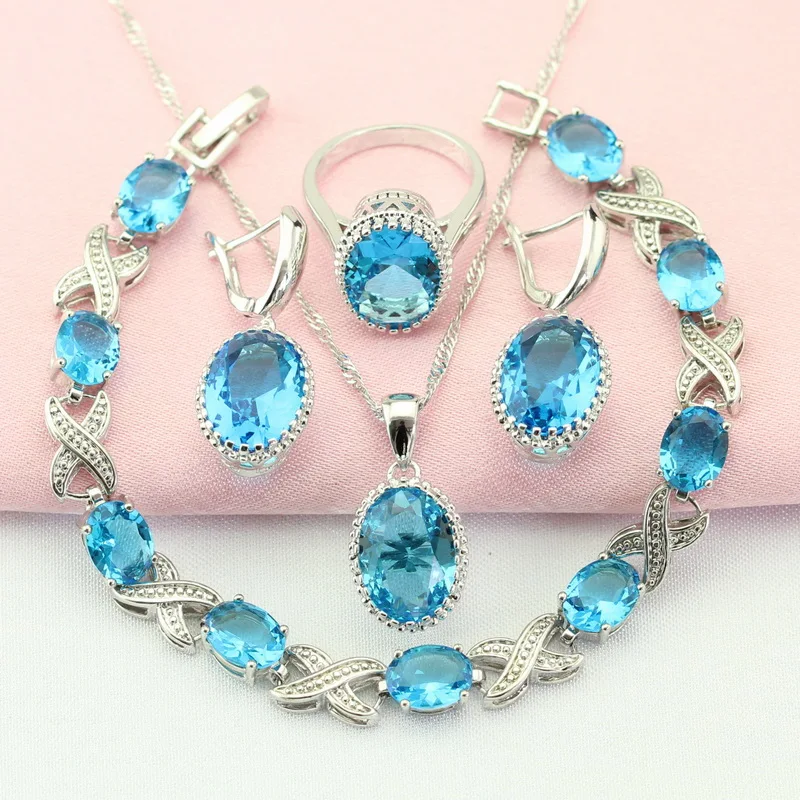Небесно Голубой Камень Серебряный цвет Ювелирные наборы для женщин украшение