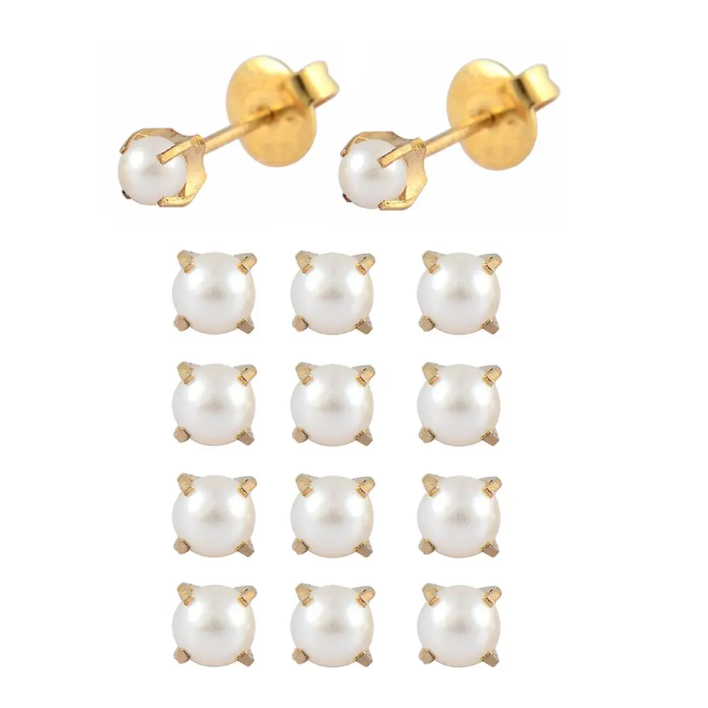 GP 3.5mm Pearl 12 пар хирургических серьги-гвоздики из нержавеющей стали с камнем рождения, серьги для пирсинга, серьги-гвоздики с кристаллами, ювелирные изделия в форме бабочки, короны, жемчуга, формы сердца - Окраска металла: GP 3.5mm Pearl