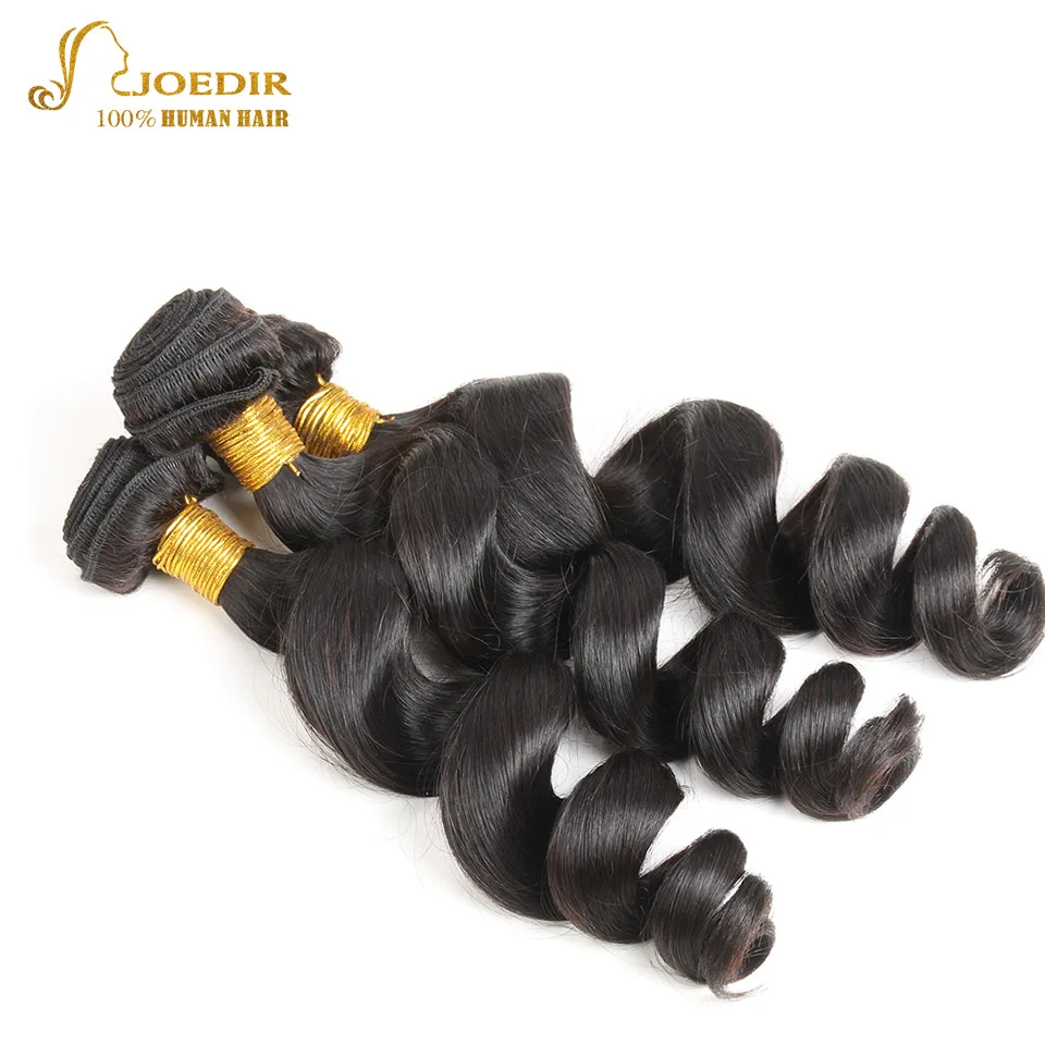 JOEDIR Human Hair 3 Bundles Deals Peruvian Loose Wave 10&quot-26" Natural Black Non Remy Extensions | Шиньоны и парики