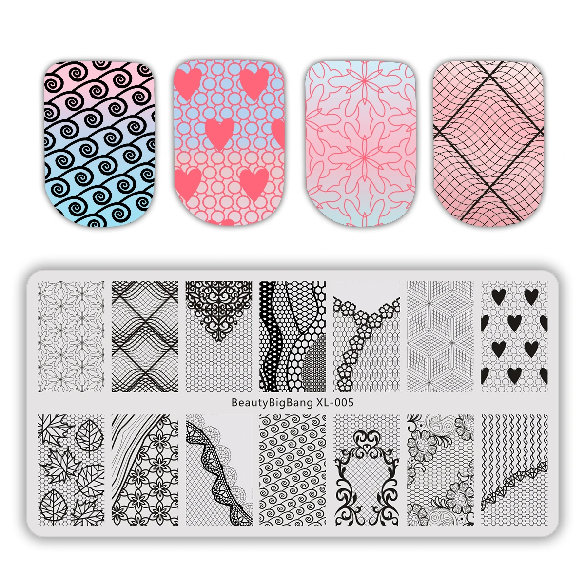 BeautyBigBang 6*12 см Прямоугольный дизайн ногтей магнитное сердце нейлоновый кружевной
