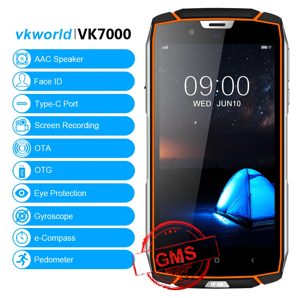 VKWORLD VK7000 4 GB 64 Android 8 0 смартфон IP68 Водонепроницаемый MTK6750T Восьмиядерный 16MP двойной