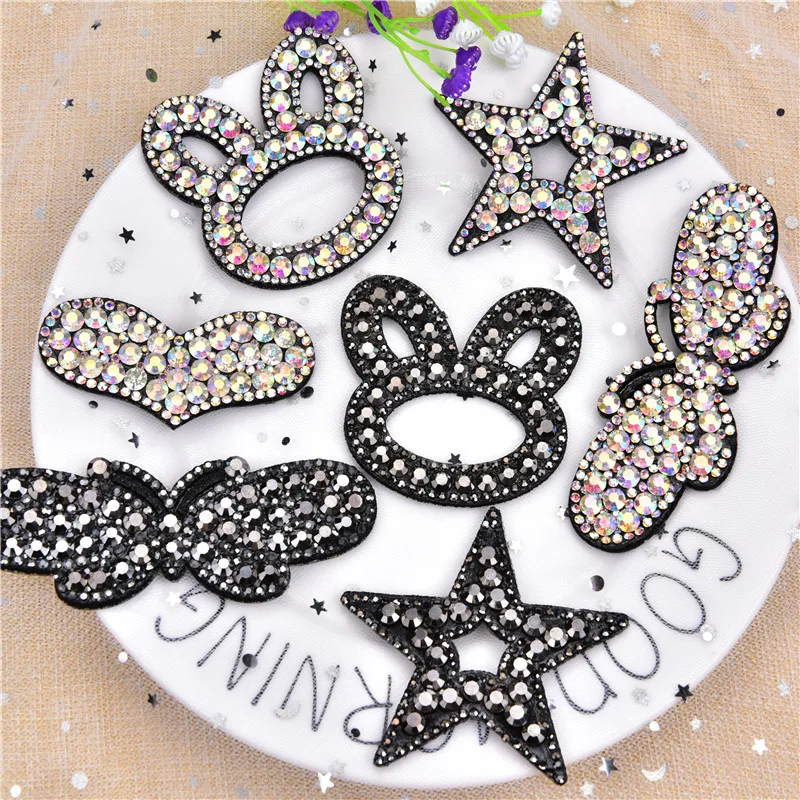 

Factory Wholesale Lovely Animal Motif Iron On Patch Crystal Rhinestone Heat Transfer Cloth Sticker Applique Diy For Shoes Dress