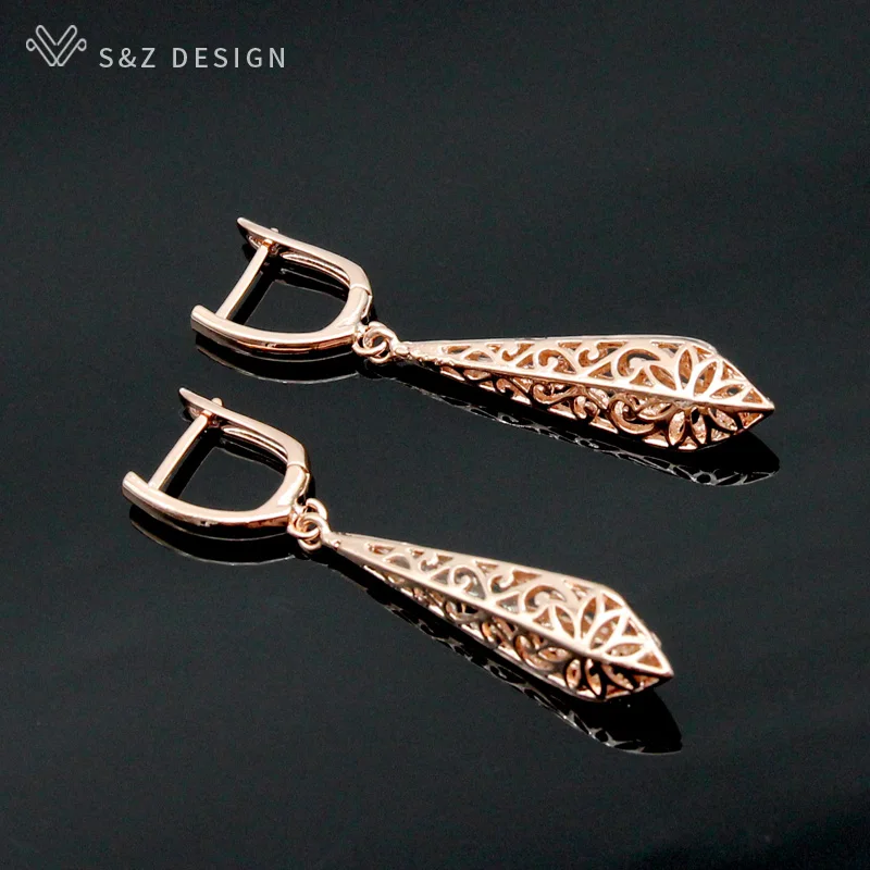 Женские ажурные серьги S &amp Z большие болтающиеся из розового золота 585 пробы