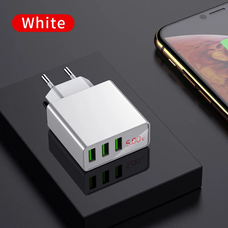 EU White Светодиодный дисплей EU US 3 порта USB зарядное устройство 3 А USB ЗУ для мобильного телефона Быстрая зарядка настенное зарядное устройство для iPhone 6 samsung Xiaomi LG - Тип штекера: EU White