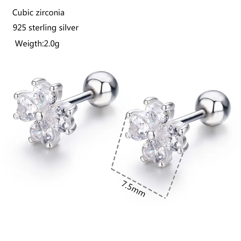 Женские и детские серьги гвоздики с клевером милые из стерлингового серебра 925