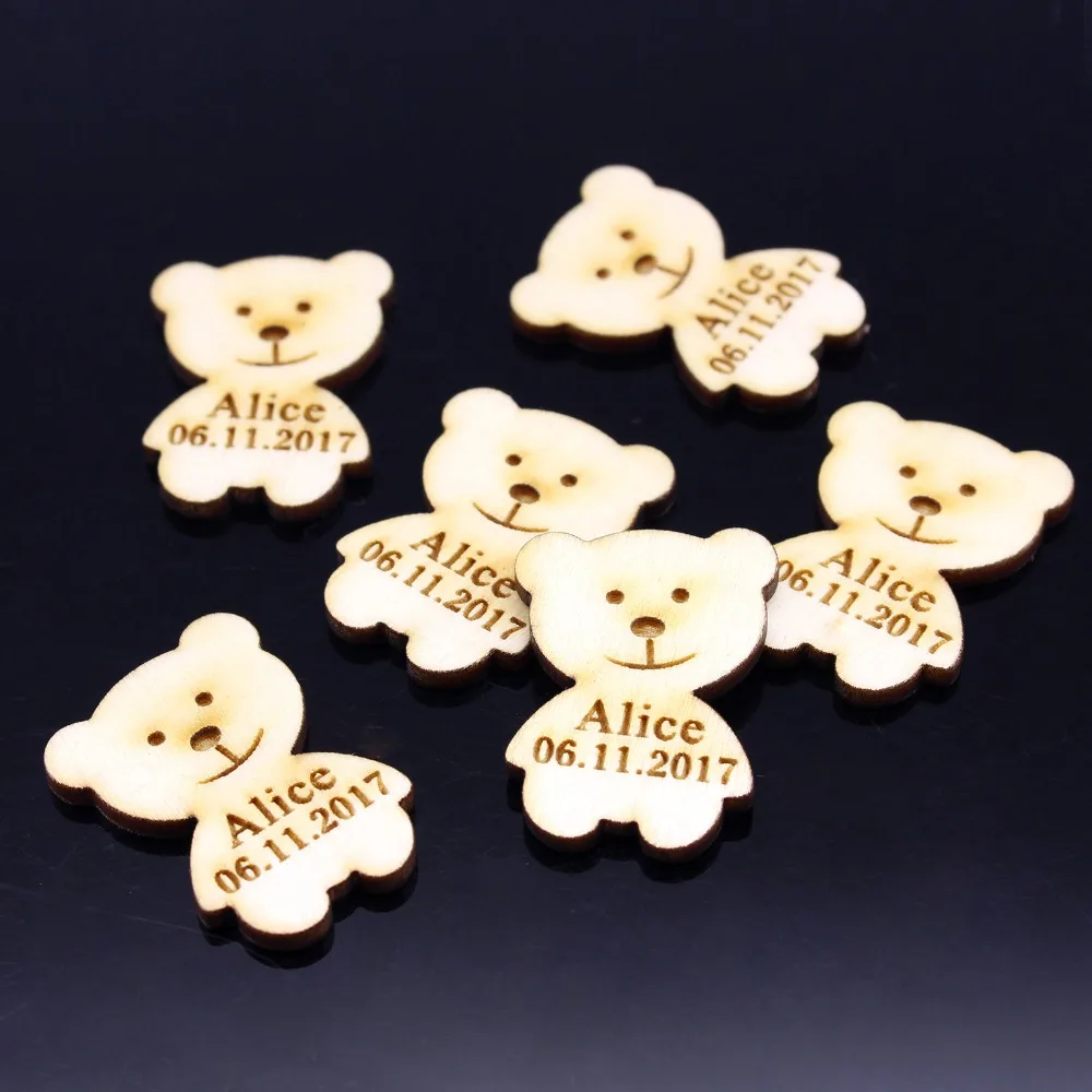 

60 Pcs Wooden Bear Baby Shower Chocolate Banner Personalized Name On Bear Favors Wood Tag For Your Baby's Baptism