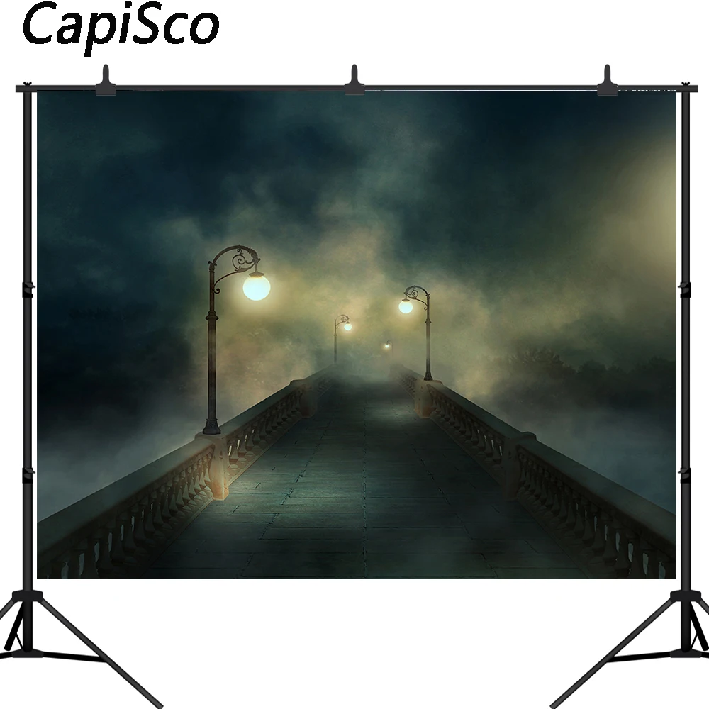 Capisco хэллоуин фотография фон Темный туманный размытый мост уличный свет