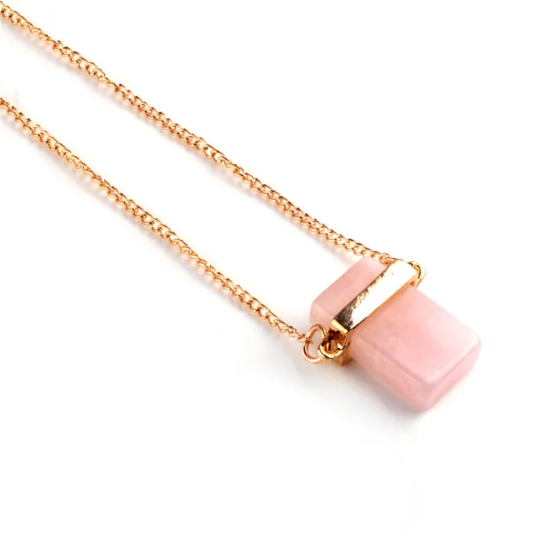 

Atreus Square White Natural Stone Pendant Necklace Gold Color Howlite Pink Crystal Marble