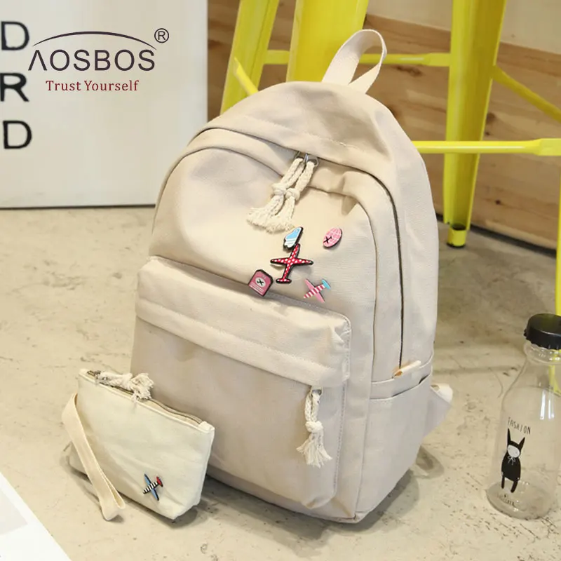 white Aosbos 2 шт./компл. школьные сумки из плотной ткани для маленьких девочек Повседневное для мальчиков элегантный дизайн рюкзаки Для женщин книжные сумки mochila escolar - Цвет: white
