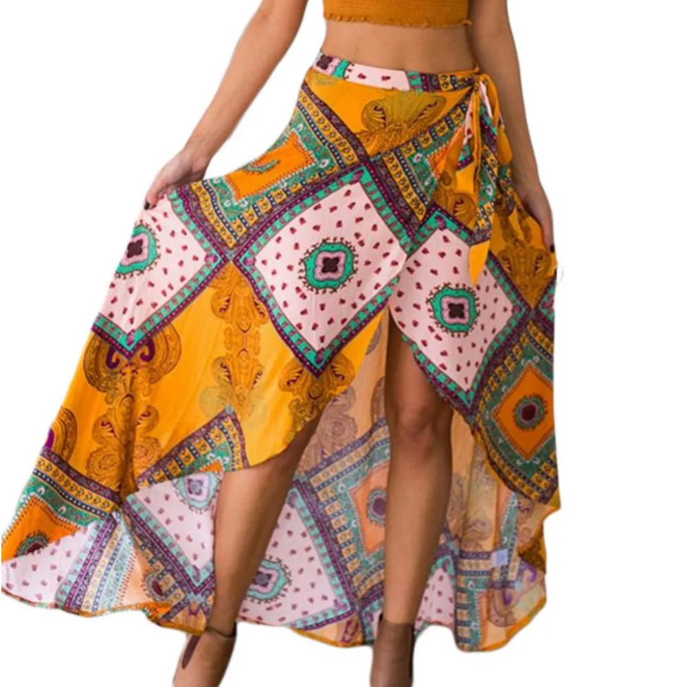 Женская Асимметричная юбка макси с Бохо принтом Длинная пляжная в Африканском