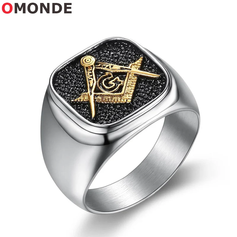 Кольца Freemason мужские золотые инструменты из нержавеющей стали на черном фоне