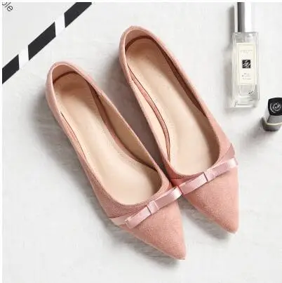 Розовый Большие Size34-43; сезон весна-осень; Новинка; милая модная женская обувь; удобные туфли на плоской подошве с бантом-бабочкой; женская обувь с острым носком; C437 - Цвет: Розовый