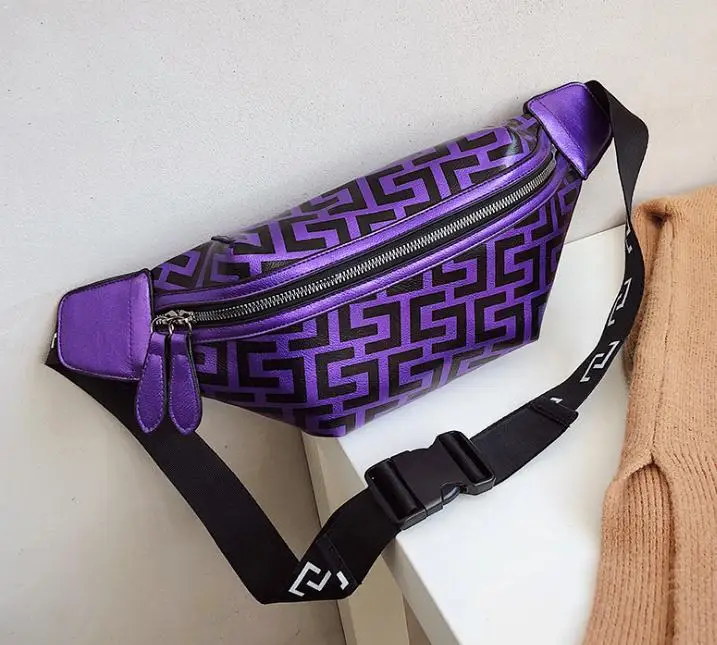 Purple Новая водонепроницаемая поясная сумка Мужские поясные сумки женские дорожные нагрудные сумки полосатые двойные молнии поясные сумки для женщин сумки дизайнерские - Цвет: Purple
