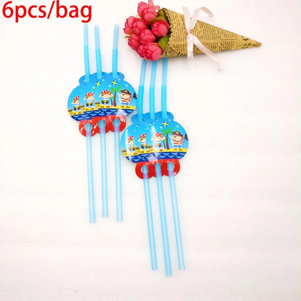 straws Принадлежности для пиратской вечеринки, тарелки, соломинки, салфетки, одноразовая посуда, ножи, вилки и ложки, украшения для вечеринки в честь Дня Рождения костюмы - Цвет: straws