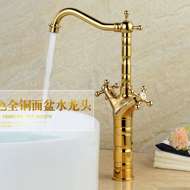 

Bamboo golden bathroom basin mixer tap with top quality solid brass gold bathroom basin sink water faucet