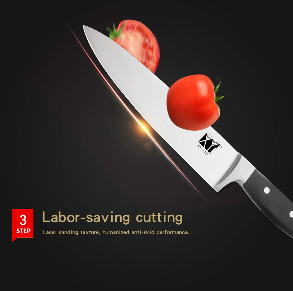 XYj, полный набор кухонных ножей Santoku для нарезки хлеба, шеф-повара, набор кухонных ножей из нержавеющей стали, инструменты для приготовления овощей и мяса