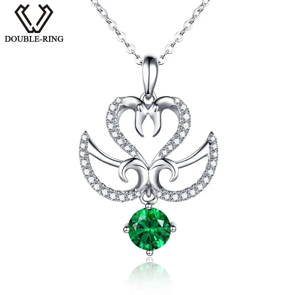 

DOUBLE-R Created Emerald Necklaces Solid 925 Sterling Silver necklaces Pendants for women Fine Wedding Jewelry