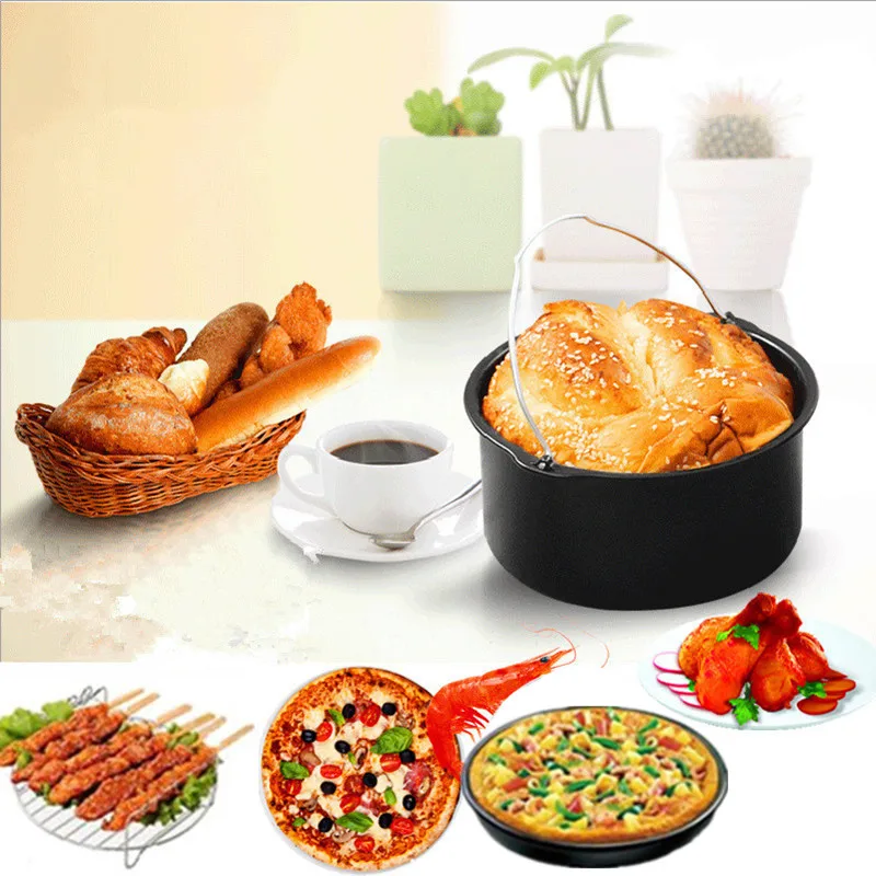6pcs/set 8 Inch Air Fryer Accessories Set Frying Pan Multi-functional Kitchen Accessory Square Baking Basket | Дом и сад