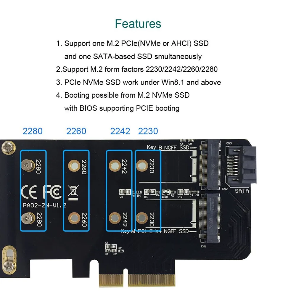 Двойной NGFF PCIe адаптер M.2 NVME SSD M-Key или M.2 SATA SSD B-Key PCI-e 3,0x4 хост-контроллер Плата расширения для настольного компьютера