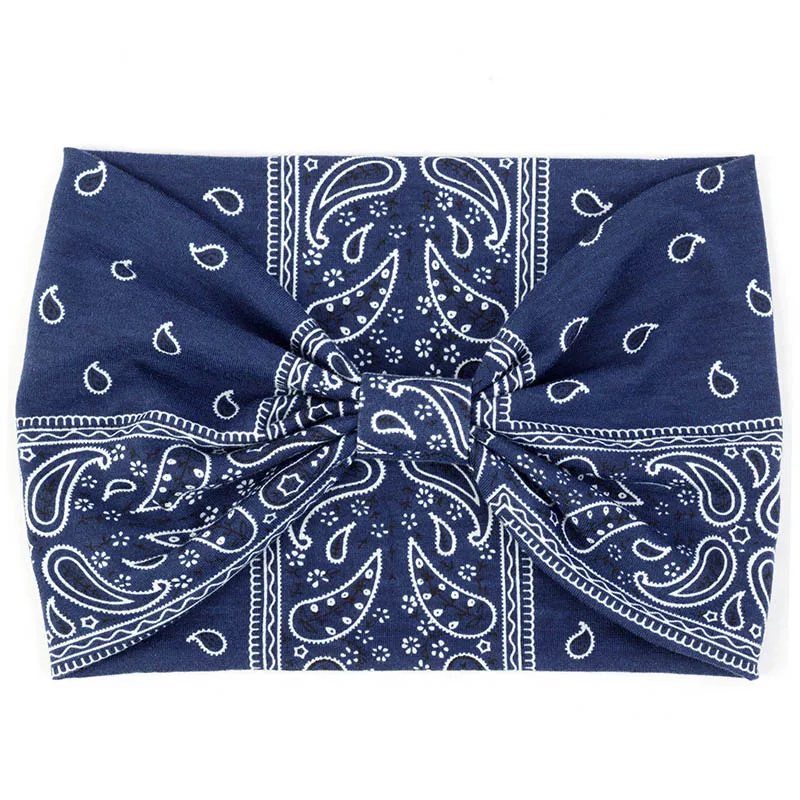 Dark Blue Geebro Женские винтажные повязки на голову женские богемные головные ленты с принтами крест резинки для волос с узлом мода тюрбан для волос DQ737 - Цвет: Dark Blue
