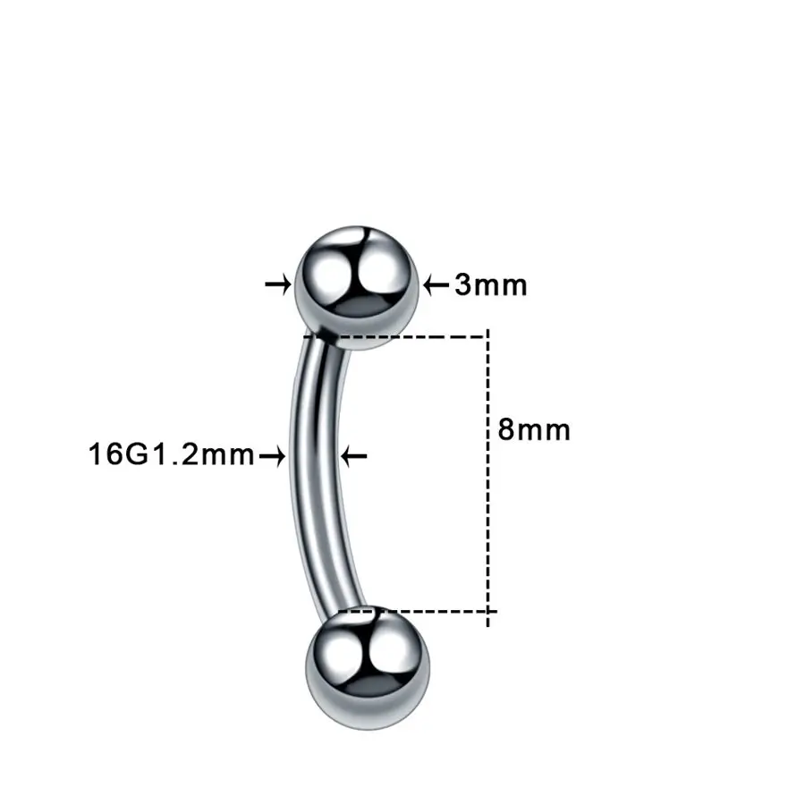 Ball v 1.2x8x3mm 1 шт. G23 титановое кольцо для пирсинга бровей и банана изогнутая губная Штанга Кольцо Snug Daith Helix Rook серьги хряща Tragus ювелирные изделия 16 г - Окраска металла: Ball v 1.2x8x3mm