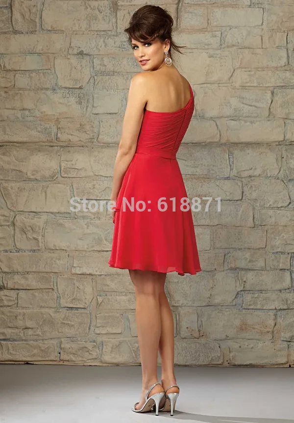 One Shoulder Sleeveless Bridesmaids Dresses Red Short Chiffon Simple Designs Pleat A Line Knee Length Vestidos De Formatura | Свадьбы и