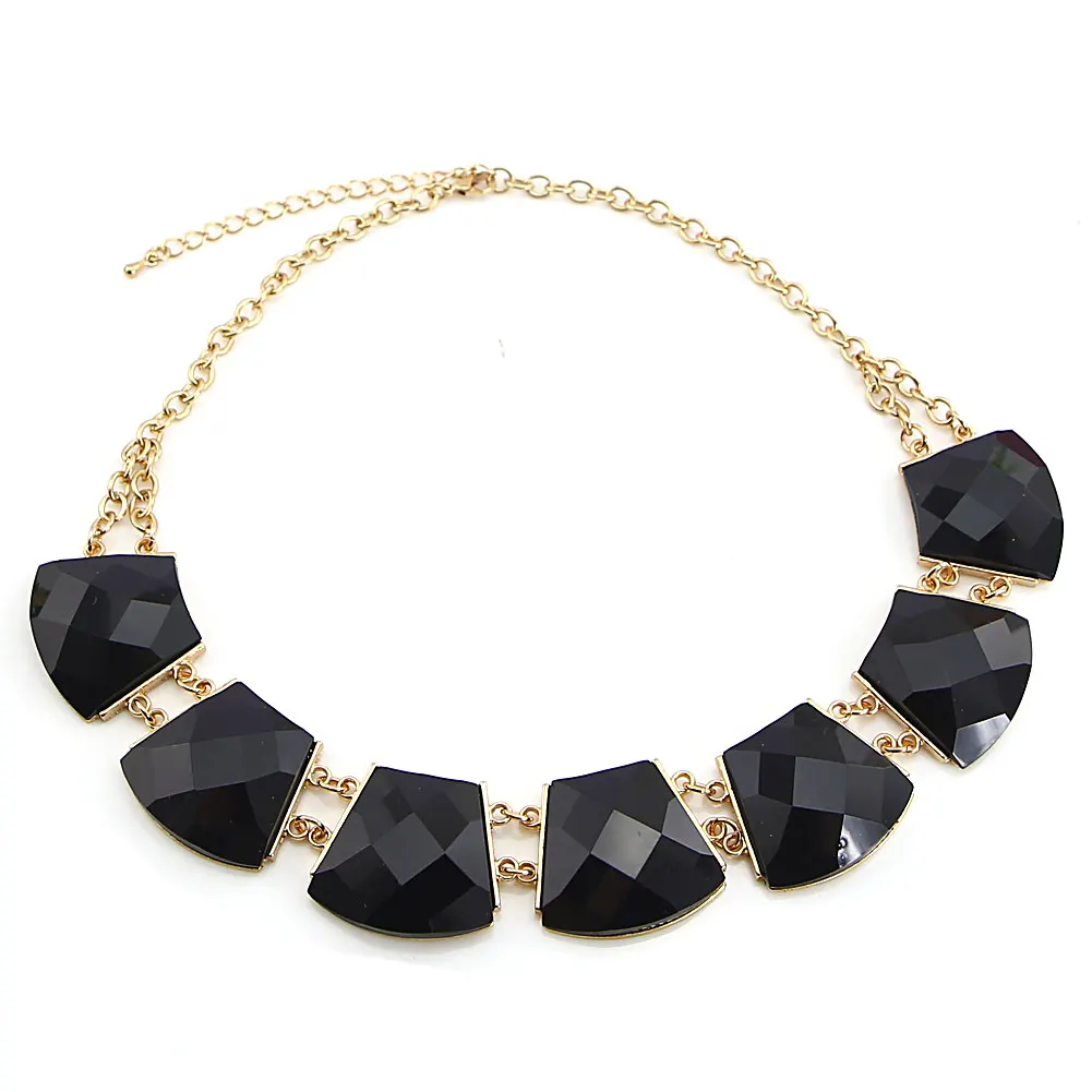 TrinketSea Multi Color Round Shining Statement Necklace For Women Short Bib Choker Geometric Cut Golden Chain Fashion Jewelry | Украшения и