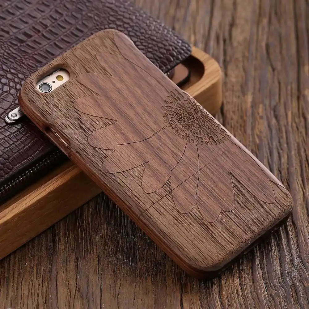 Black Walnut Sun FLOVEME Деревянный чехол для iPhone 6 6 S Plus 5S 5 SE 3D Деревянный бамбуковый волчий крест чехол для samsung Galaxy S6 S7 Edge чехол для телефона s сумки - Цвет: Black Walnut Sun