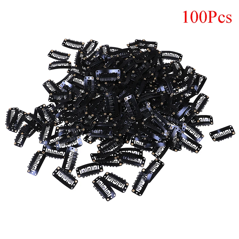 

10/100Pcs 6 Teeth Black Wig Combs Hair Clips For Weave Extension 3.3cm U Shape Rubber Wig Clips For Hair Extensions