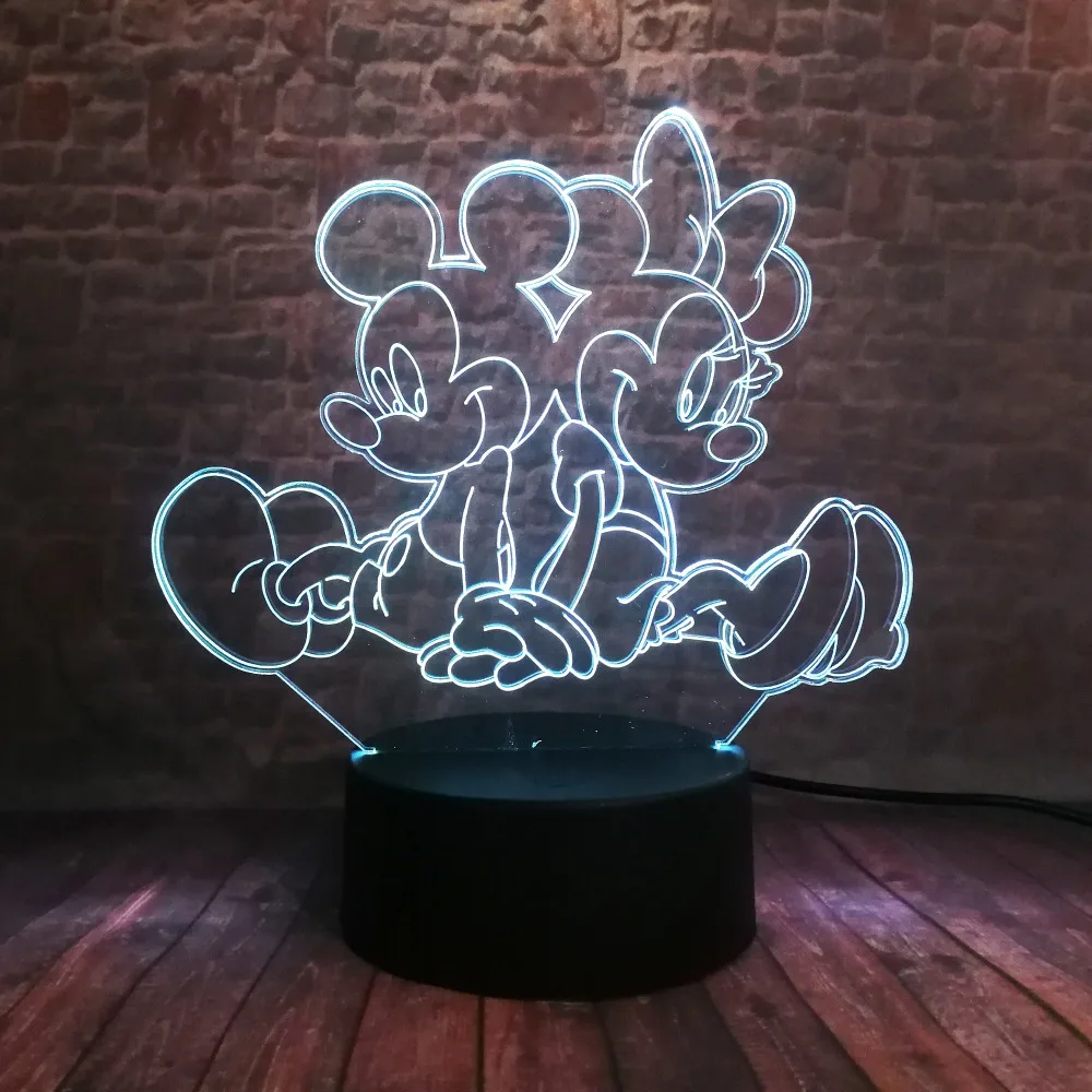 Сидя играя Минни Микки Маус 3D светодиодный ночник 7 цветов USB голографическая лампа для сна ребенка Декор друг игрушки подарки дропшиппинг