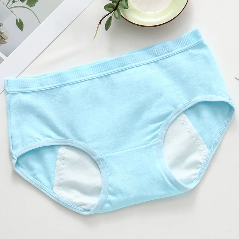 sky blue Женские хлопковые непроницаемые трусики, физиологичные, для месячных, с принтом, низкая талия - Цвет: sky blue