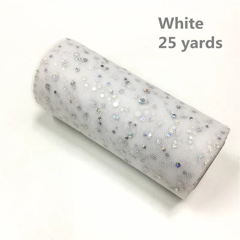 white Лидер продаж, блестящая сетка, кружевная ткань, 15 см* 22 м, Блестящий тюль, рулон для юбки-пачки, сделай сам, свадебная отделка органзы, товары для дня рождения - Цвет: white
