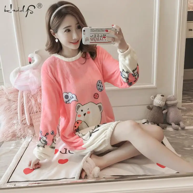 Nightgowns Bathrobe Thick Warm Flannel Nightdress for Women Winter Sleepshirts Coral Velvet Animal Sleepwear Femme Nighty