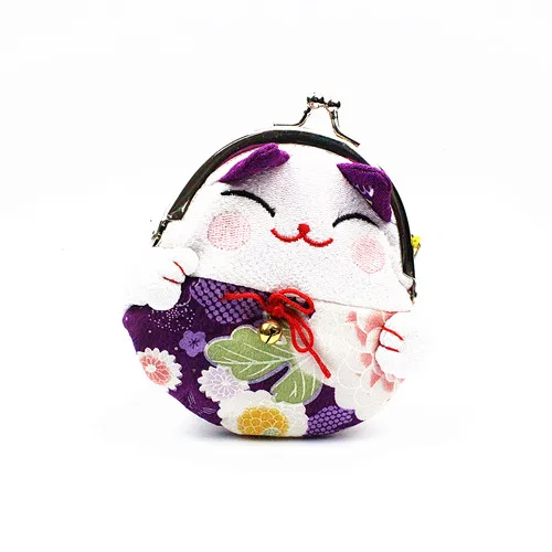 M298 мультфильм кошельки Lucky Cat 5 Стиль Цвет с застежкой в виде нуля; котика, который приносит вам богатство ручной вышивки мешок - Цвет: purple