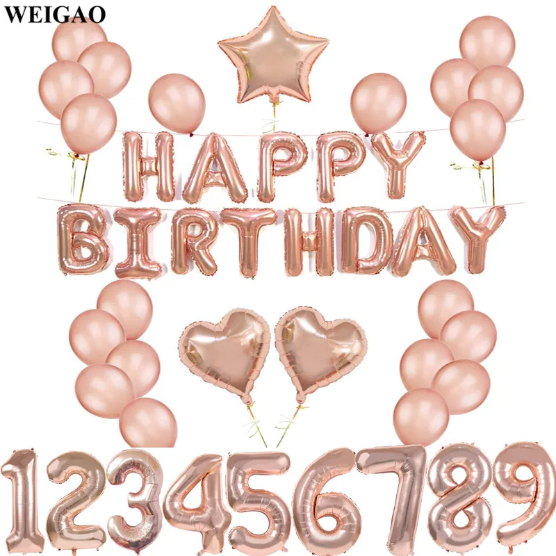 

WEIGAO Rose Gold Birthday Party Balloons Set Happy Birthday Party Decoration Adult Foil Balloons Air Ballons Globos Supplies