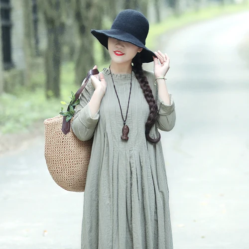 Весеннее художественное длинное платье из хлопка для женщин элегантные