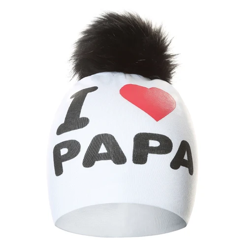 I love papa white Вязаная шапка с помпоном для маленьких девочек и мальчиков, милая шапочка с надписью «I Love PAPA MAMA», детские шапки, облегающая шапка, шапочки для детей - Цвет: I love papa white
