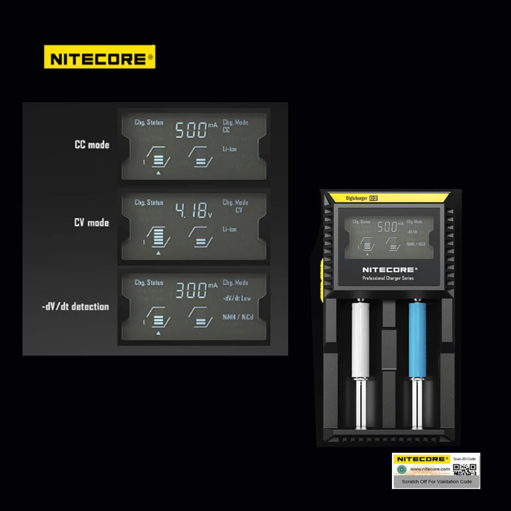 Оригинал Nitecore D2 Батарея Зарядное устройство ЖК-дисплей Смарт зарядки для 18650 14500