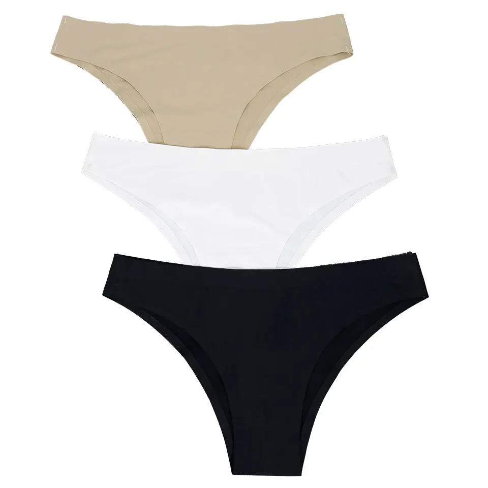 khaki white black Женские трусы, 3 шт./лот, одноцветные бесшовные трусы, сексуальные, с низкой талией, женское нижнее белье, шелковое белье(с использованием отслеживаемой логистики - Цвет: khaki white black