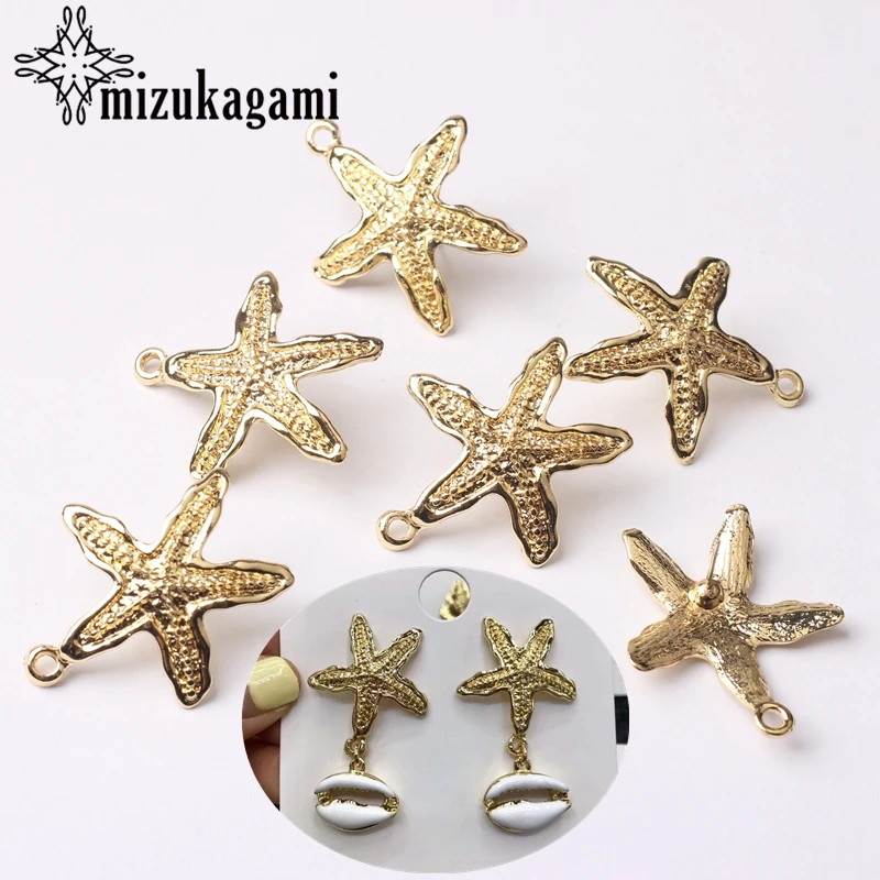 

Zinc Alloy Golden Conch Starfish Earrings Connector Linkers 26mm 6pcs/lot For DIY Drop Earrings Jewelry Making Accessories