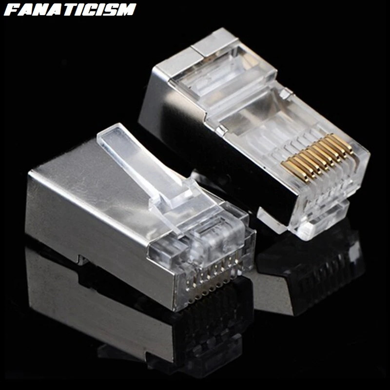 Billig 5000 Stücke Netzwerk RJ-45 CAT5 Ethernet Lan Kabel Modulare Stecker Adapter Stecker Metall Schild RJ45 8P8C CAT5E Modulare Stecker