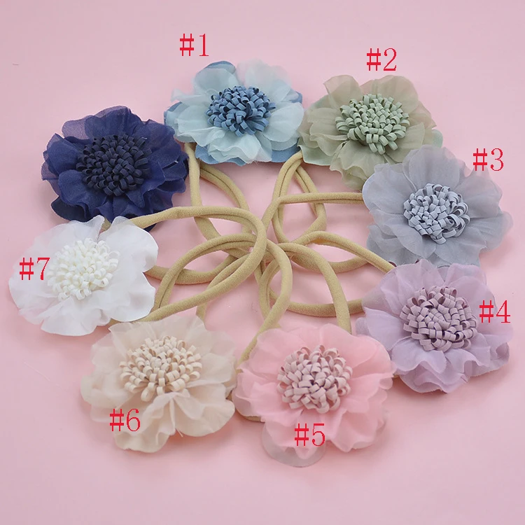 36 шт./лот кружевные нейлоновые повязки с цветами для новорожденных девочек