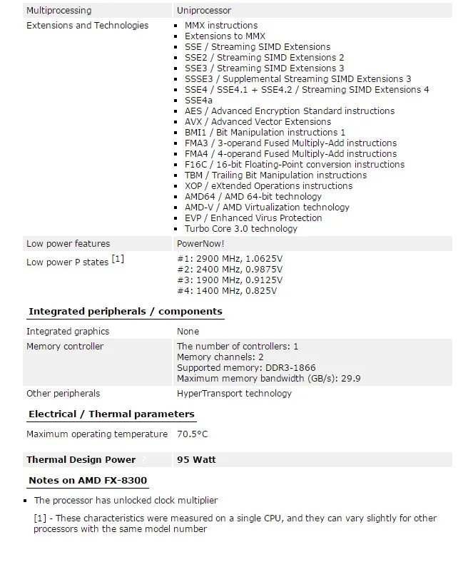 AMD FX-Series FX 8300 Socket AM3+ 95 Вт 3,3 ГГц 940-pin Восьмиядерный настольный процессор fx8300 socket am3