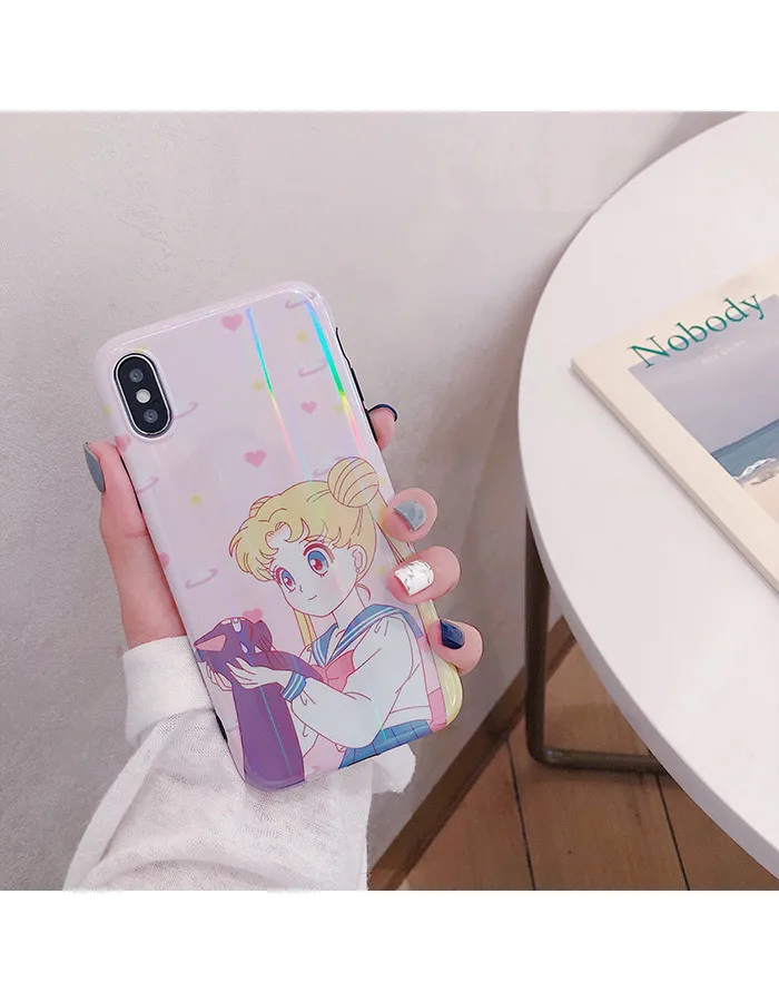 Кавайный японский аниме Сейлор Мун Луна кошка чехол для телефона для iPhone 6 6 Puls 6S 7 8 Puls X Blu-Ray лазер силиконовый мягкий чехол