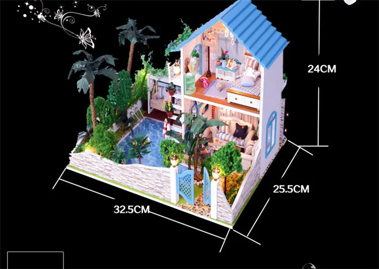 Большой размер Миниатюрный Кукольный дом с мебели ручной работы Деревянный 3D