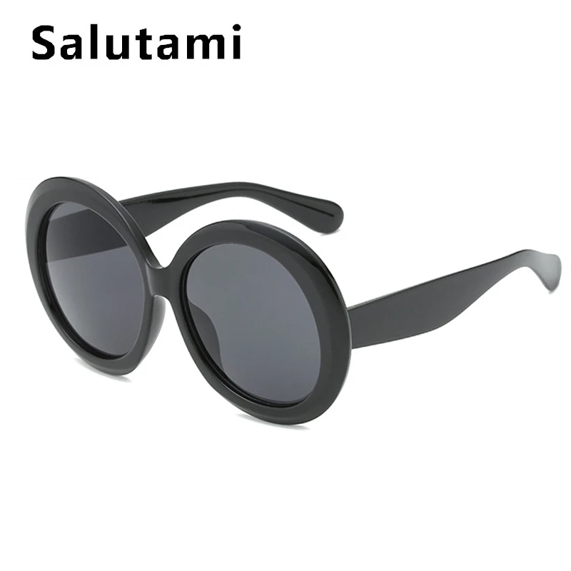 black all gray Большие черные желтые круглые женские солнцезащитные очки люксовый бренд большая круглая оправа двойной цвет солнцезащитные очки мужские винтажные градиентные оттенки - Цвет линз: black all gray
